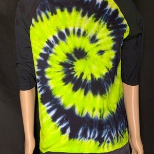 Bright green and black raven baseball tee